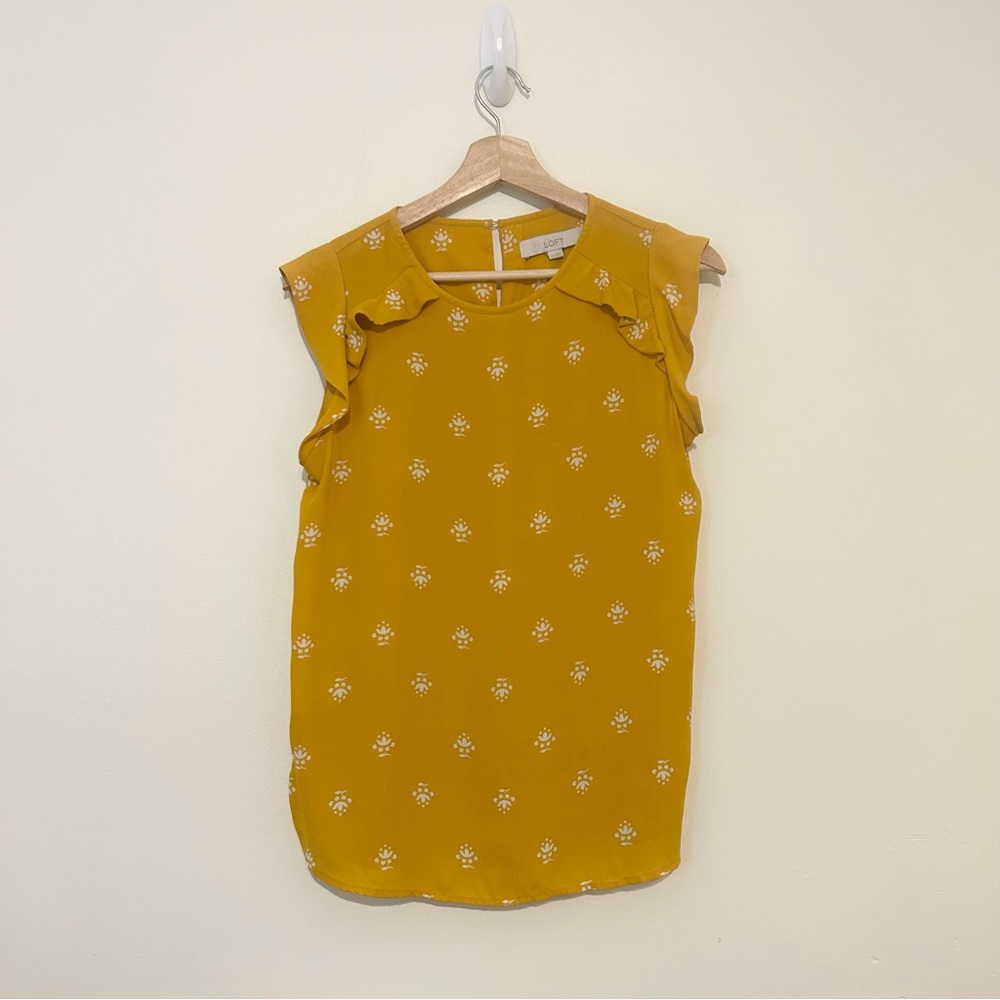 Loft Floral Flutter Sleeve Blouse Sleeveless Yellow and White Size Extra…